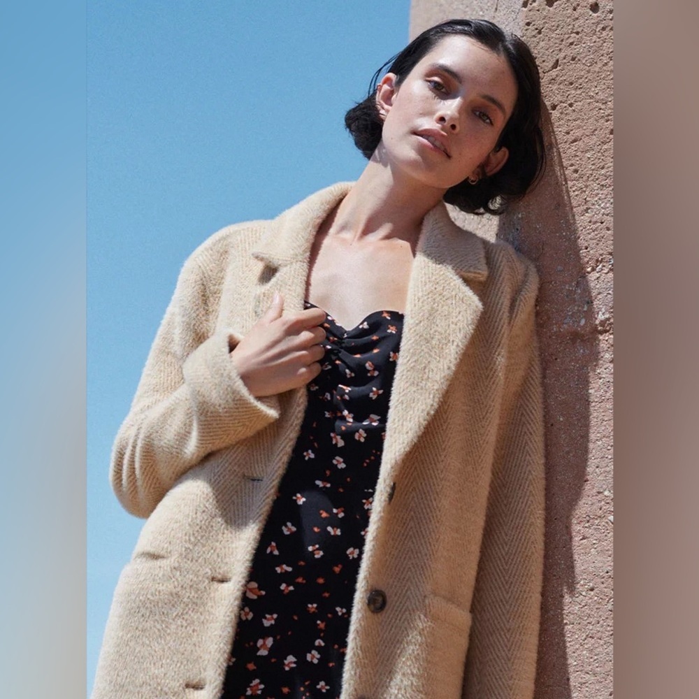 New Anthropologie Sanctuary Hometown Fuzzy Knit Coat Light Sand - Picture 4 of 12
